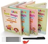 Sank Magic Practice Copybook, (4 Books + 10 REFILL+1 Pen +1 Grip) Number Tracing Book for Preschoolers with Pen, Magic Calligraphy Copybook Set Practical Reusable Writing Tool Simple Hand Lettering