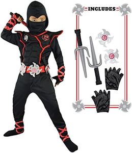 Spooktacular Creations Halloween Ninja Costume, Black Ninja Costume Kids, Ninja Accessories Costume Set, ninja dressing up, Halloween Costumes for Boys DressUp and RolePaly Party (Small (5-7 yrs))