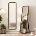 LVSOMT Wooden Full Length Mirror, 160x46 cm Full Body Mirror, Standing Floor Mirror, Solid Wood Frame, Stand Up or Wall-Mounted, Dressing Mirror Full Length for Bedroom, Rustic Mirror, Walnut