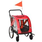 PawHut Dog Bike Trailer 2-in-1 Pet Stroller Cart Bicycle Carrier Attachment for Travel in steel frame with Wheels Hitch Coupler Reflectors Flag Red