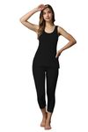 Wearslim® Women’s Cotton Thermal Underwear Set, Thermal Sleeveless Camisole and Pant Set, Round Neck Tank Tops & Bottom Soft Warmer - Zed Black (XL)