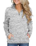 iWoo Womens Casual Quarter Zip Long Sleeve Pullover Tops Sweatshirts Cosy Jumper with Two Pockets Grey S