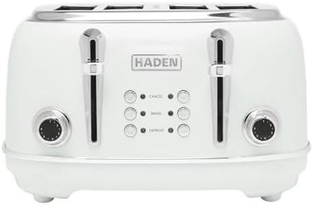 Haden Heritage 4 Slice Wide Slot Stainless Steel Toaster with Adjustable Browning Control & Non-Slip Feet, Ivory & Chrome