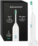 Brushmo e-Series Electric Sonic Toothbrush - Rechargeable Screw-On Electronic Tooth Brush for Adults with 3 Modes & Timer - IPX7 Waterproof, Long-Lasting Battery & Wireless Charging Base - White