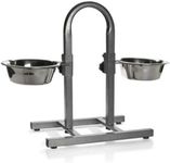 Dog Elevated Food Bowl Holder Set - Raised Cat Feeding Station Stand - Adjustable Height Pet Double Feeder - 2 Stainless Steel Water Bowls (Large (U Shape))