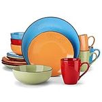 vancasso Navia Dinnerware Set 16 pieces Colorful Set for 4 Stoneware Spray Spot Patterned Service Dish with Dinner Plates, Salad Plates, Bowls, Mugs - Colorful