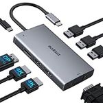 USB C Docking Station Dual Monitor for Laptop,8 in 1 USB C Hub Multiport Adapter to Dual 4K HDMI Displayport, VGA,3 USB 2.0 Ports,PD. Thunderbolt USB C Dock for Dell XPS,Lenovo Yoga,HP,MacBook,etc