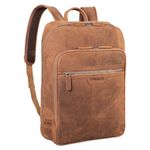 STILORD 'Malik' Large Work Backpack Leather Laptop Backpack 15.6 inch Leather Business Rucksack Vintage Shoulder Bag Bag College Backpack XL in Genuine Leather, Colour:tan - Dark Brown