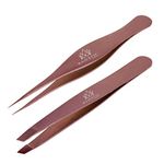 Majestic Bombay Fine Point + Slant Tweezers for Women and Men – Splinter Ticks, Facial, Brow and Ingrown Hair Removal–Sharp, Needle Nose, Surgical Tweezers Precision Best Tweezers for Chin Hair