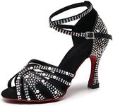 BREXLI Ballroom Dance Shoes Women’s Rhinestone Salsa Latin Bachata Practice Performance Dancing Shoes Black 6.5