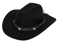 Classic Black Western Felt Roll Up Brim Cowboy and Cowgirl Hat for Women and Men - Decoration with Western Belt Bukle