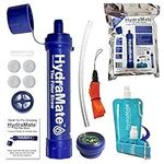 HydraMate Water Filter Straw Kit - Outdoor Survival Equipment - 3 Layers of Filtration Including Carbon Charcoal Filter >1500L - Includes Foldable Bottle & More!