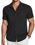 COOFANDY Men's Button Up Short Sleeve Dress Shirt Business Casual Stylish Summer Shirts Untucked Knit Polo Shirts Black