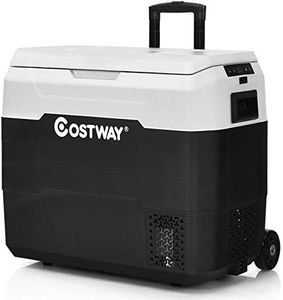 COSTWAY Car Refrigerator Portable, 42 Quarts AC/DC Compressor Freezer Cooler with Telescopic Handle, -4°F to 50°F, 2-in-1 RV Fridge for Camping, Fishing, Vehicle, Truck (White, 42 Quarts)