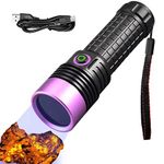 HUHKOUAE 365nm Uv Flashlight,Black Light Flashlight Rechargeable Powerful,Pet Urine Detector Light for Dog Cat,Rock Hunting,Resin Curing,Looking for a Scorpion...(Batteries are Included)