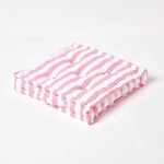 HOMESCAPES - Thick Stripe Pink - 100% Cotton - Large Floor Cushion - Soft Baby Pink - 50 x 50 x 10 cm Square - Indoor - Garden - Dining Chair Booster - Seat Pad Cushion.