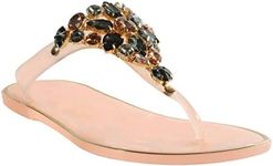 Women Ladies Jelly FLIP Flops Summer Beach Diamante Toe Post Flat Sandals Shoes (Nude, Numeric_4)