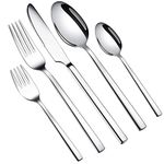 WUJO Cutlery Set, Stainless Steel Dinner Set, 60 Piece Dinnerware/Tableware/Silverware Set Service for 12 Person, Include Knife/Fork/Dessert Fork/Spoon/Teaspoon, Mirror Polished, Dishwasher Safe