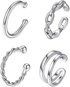 ChicSilver 4Pcs Ear Cuffs for Non-Pierced Ears Sterling Silver Ear Cuff Earrings for Women Cartilage Hoop Clip On Earrings Fake Nose Ring Jewelry Gift