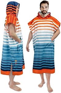 SUN CUBE Surf Poncho Changing Robe with Hood | Thick Quick Dry Microfiber Wetsuit Changing Towel for Surfing Beach Swim Outdoor Sports - Orange Blue Stripe