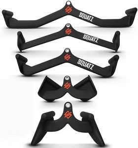 SQUATZ Lat Pulldown Attachments, T-bar, V-bar, Pulley Cable Attachments, Bicep Curl, Tricep Lat pulldown Bar, Mag Grips, Back Strength Training Rubber Coated Handles for Comfort and Grip, Set of 5