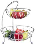 Plantex Stainless Steel 2-Tier Fruit & Vegetable Basket for Dining Table/Kitchen - Countertop (Chrome)