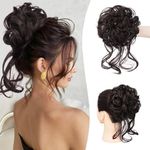 Sofeiyan Messy Bun Hair Piece Curly Wavy Hair Bun Extensions Synthetic Tousled Updo with Tendrils Hairpieces Bun Donut Accessories Scrunchies for Women, Dark Brown