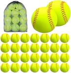 TANEMUDO 30 Pack Sports Practice Softball with Mesh Bag Unmarked Leather Covered Official Size and Weight Slowpitch Softball Yellow Youth Training Ball for Game and Training