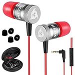 KLIM Fusion Earbuds with Microphone - New 2024 - Long-Lasting Wired Ear Buds - Innovative: in-Ear with Memory Foam - Earphones with Mic and 3.5mm Jack - Red