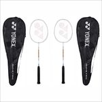 YONEX Aluminium Badminton Racquet Gr 303I Made in India Pack of 2 with Full Cover (White/White)