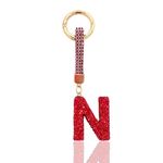 Red Initial Letter Keychain Gift for Women Girls Bling Sparkly Cute Backpack Car Key Accessories, N, Average Size