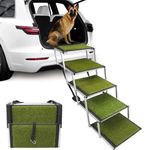 maxpama Extra Wide Folding Dog Ramp for Large Dogs Portable Aluminum Grass Dog Car Step Dog Stair with Nonslip Surface Foldable Pet Stair for High Bed Truck and SUV Lightweight Pet Ladder