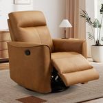 CANMOV 360° Swivel Rocking Recliner Chair, Manual PU Leather Overstuffed Recliner Chair with Thick Plush Backrest, Padded Armrest & Cushioned Seat, Soft Reclining Chair for Living Room, Nursery, Brown