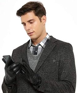 ZLUXURQ Mens Soft Italian Leather Driving Gloves Cashmere Lined Touchscreen, Black, Small-8.5"