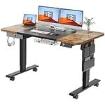 MAIDeSITe Electric Standing Desk Height Adjustable Standing Desk Sit Stand Desk with Memory Control and Anti-Collision Technology for Home Working(140 * 70cm,Black Frame+ Rustic Brown Desktop)