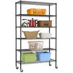 PayLessHere 6 Tier Wire Shelving Unit Heavy Duty Height Adjustable NSF Certification Utility Rolling Steel Commercial Grade with Wheels for Kitchen Bathroom Office 2100LBS Capacity-18x48x82 (Black)
