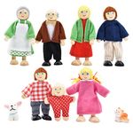 PUCKWAY Wooden Dolls House People with Cat and Dog, Happy Family Dolls figures Set for Dollhouse Playset Accessories Gift