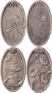 JBK Pottery Ceramic Wall Art Sculpture – Artisan Home Decor, Wall Mounted Decorative Antique Pediment, Indoor & Outdoor Accent for Patio, Garden, Living Room, 10" Oval - Set of 4 Antique White Design