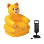 ANG Plastic Inflatable Teddy Happy Animal Chair with Double Quick II Hand Pump, Yellow