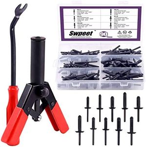 Swpeet 131Pcs Poly Rivet Gun Set with 1Pcs Rivet Removal Tool, 90Pcs Poly Rivet Assortment Kit Tool for All Plastic Rivets Safe Metal or Plastic Clips Removal - Free Fastener Remover Included