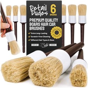 Detail Dudes Car Detailing Brush Ultra Soft Boars Hair Set of 6 Automotive Detail Brushes- Washing & Cleaning for Wheels, Interior Upholstery, Emblem, Air Vent- Vehicles & Auto Interior Detailing Kit