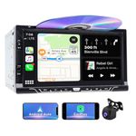 Double Din Car Stereo with CD/DVD Player, CarPlay/Android Auto 7" Touch Screen, Mirror Link, Bluetooth, AM FM Car Radio Receiver, SWC/USB/TF/AUX+Backup Camera