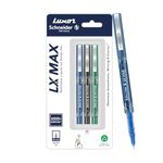 Luxor Schneider LX MAX roller ball pen, Pack of 3 - Blue+Black+Green, Needle Tip, 0.5mm, 100% German Technology, 1000+ mtrs writing length, Waterproof Ink, Ideal for Students & Professionals