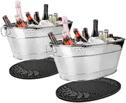 BREKX Colt Stainless Steel Beverage Tubs for Parties + Insulated Party Mats for Parties, Silver Ice Buckets - Set Includes 2 Wine Chillers for Bottles + 2 Bar Mats for Countertop - New for 2024/2025