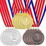 Awpeye 12 Pieces Award Medals 1st 2nd 3rd - 3 Piece Set (Gold, Silver, Bronze) Metal Olympic Style Winner with Neck Ribbon, 2 Inches