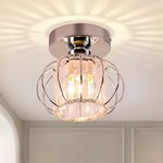 FRIXCHUR Small Chandelier Semi Flush Mount Ceiling Light Fixture Chrome Flush Mount Ceiling Lighting Crystal Ceiling Light Fixture for Hallway Closet Kitchen Island Dining Room Bedroom E26 Base