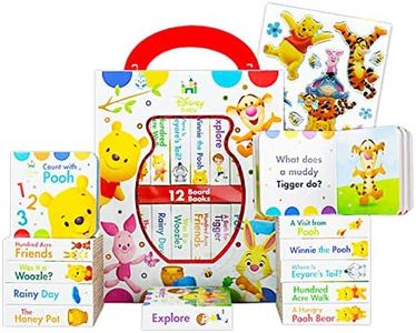 Disney Baby Winnie The Pooh Board Books Set Toddlers Babies Bundle ~ Pack of 12 Chunky My First Library Board Book Block with Stickers (Winnie The Pooh Books for Infants)