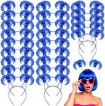 Hoteam 48 Pcs Ponytails Headband Tinsel Wrapped Party Headwear Hair Accessories Pom Feathers Headbands Halloween Head Bopper (Blue)