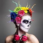 XULIN Halloween Flower Headband,Day of The Dead Headband,Mexican Floral Headpiece Accessories Dia de Los Muertos Flower Crown for Frida Kahlo Look Flower Headband for Halloween Party Costume