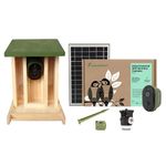 Green Feathers Solar Powered Camera & Wooden Bird Feeder Complete Pack, Weatherproof, Recycled Wood, Watch Feeding Birds On Your Smartphone or Tablet (Solar Powered Camera & Bird Feeder Complete Pack)